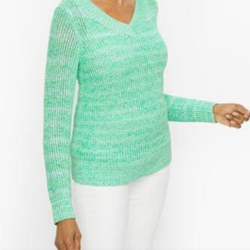 Talbots womens Green long sleeve sweater size petite Medium New Spring Causal